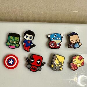 Lot of 8 Marvel Super Hero Ironman, Hulk, Deadpool & more Crocs Shoe Charms-NEW